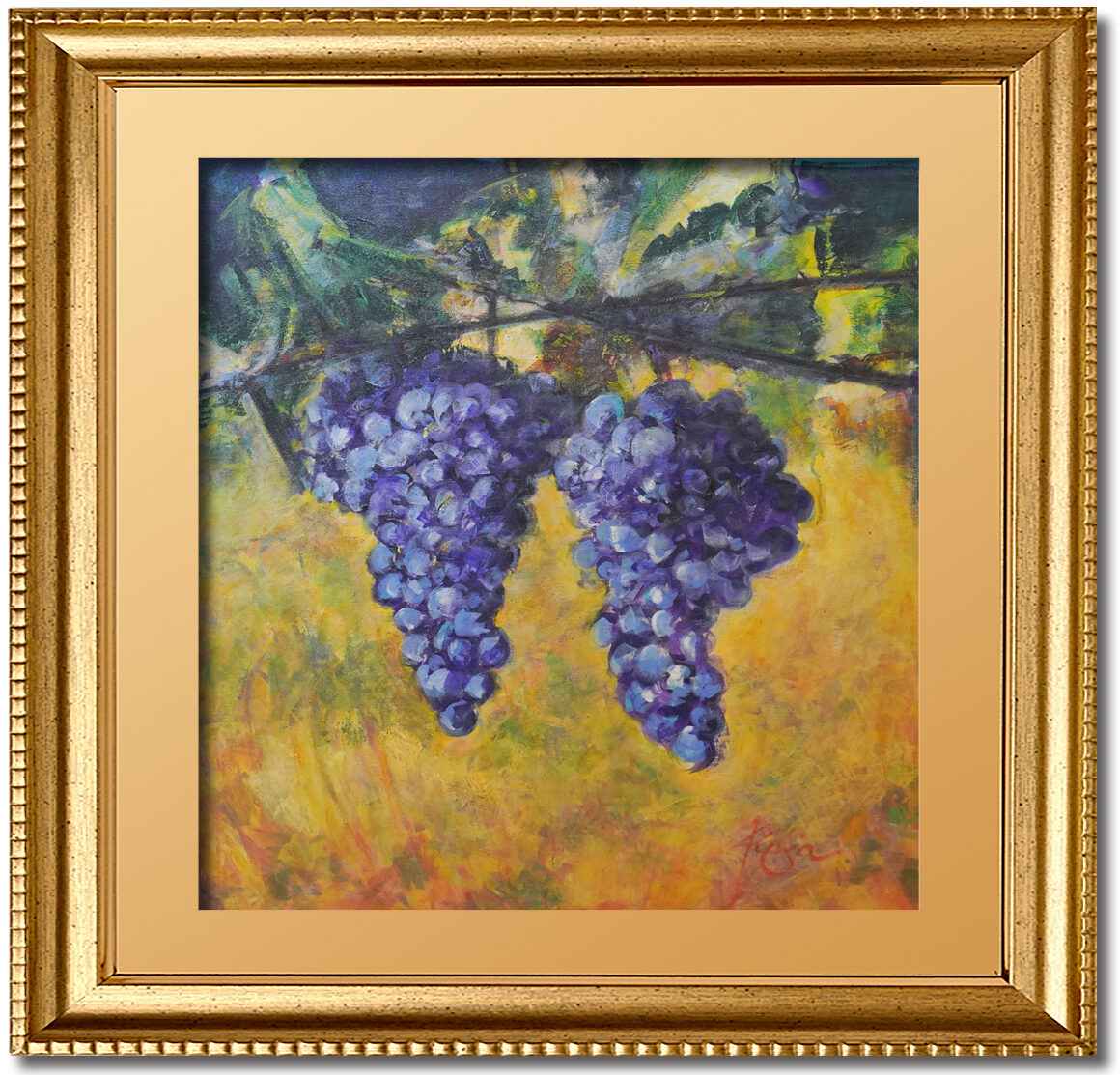 Grapes-on-the-Vine-1-e1754095517156 Semi-impressionistic vineyard painting by Kip Dodge